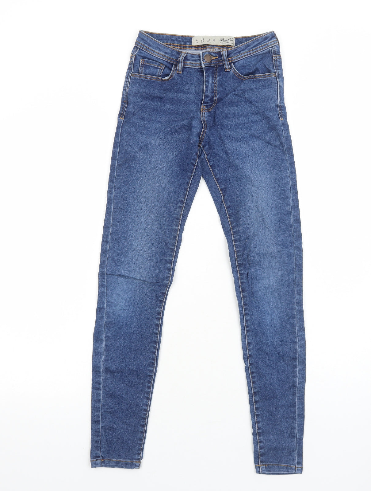 Primark Womens Blue Cotton Skinny Jeans Size 6 Regular Zip
