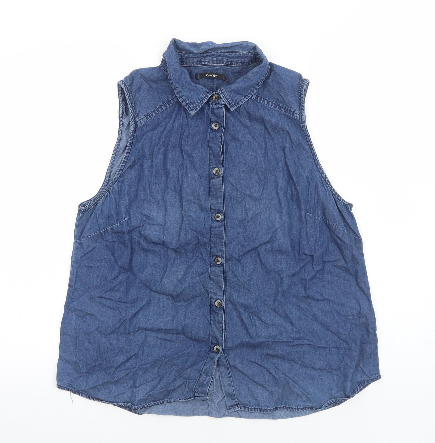 George Womens Blue Cotton Basic Tank Size 14 V-Neck