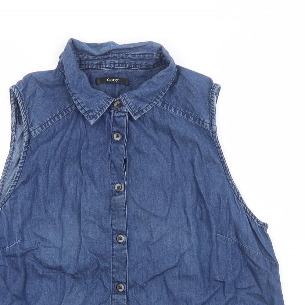 George Womens Blue Cotton Basic Tank Size 14 V-Neck