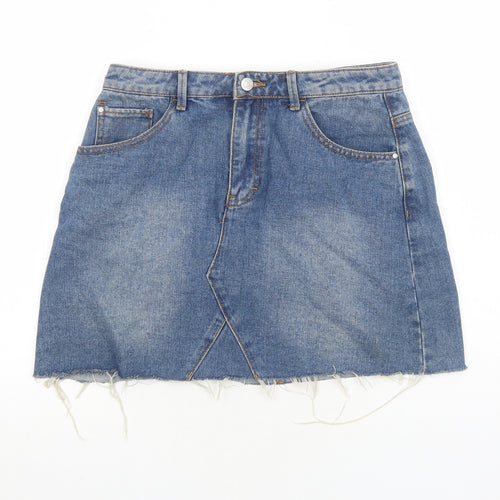 Primark Womens Blue Cotton Mini Skirt Size 12 Zip