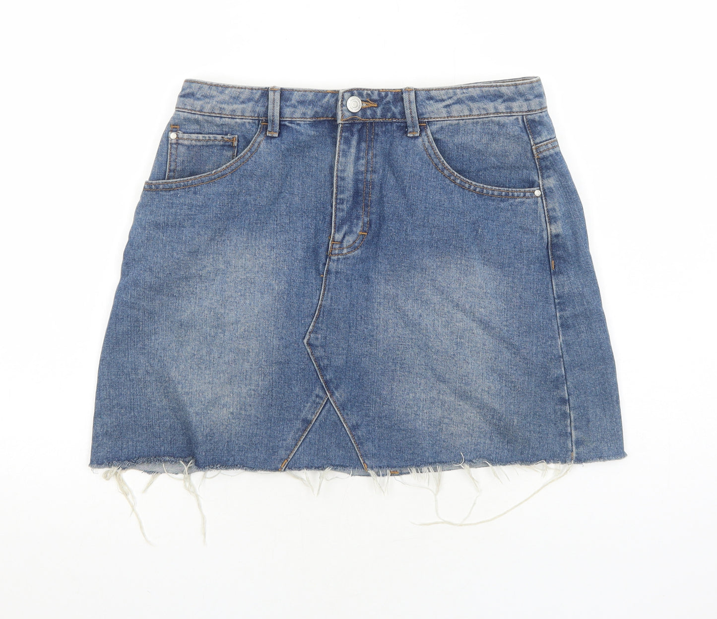 Primark Womens Blue Cotton Mini Skirt Size 12 Zip