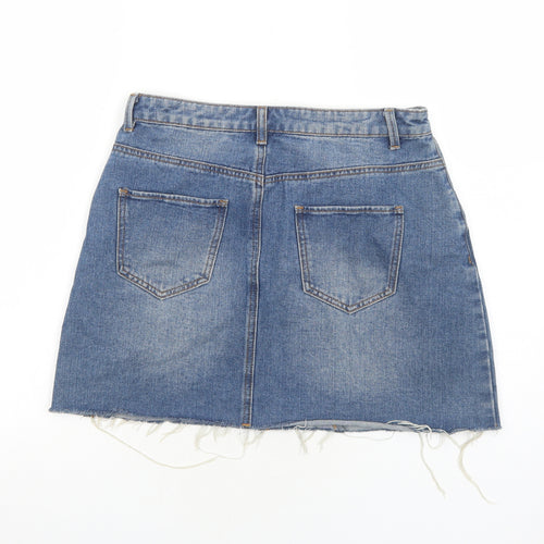 Primark Womens Blue Cotton Mini Skirt Size 12 Zip