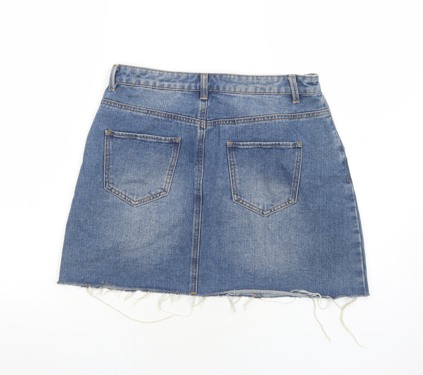 Primark Womens Blue Cotton Mini Skirt Size 12 Zip