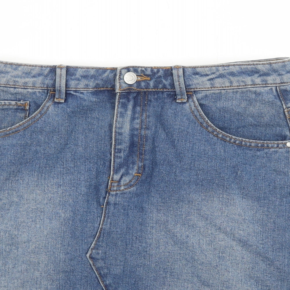 Primark Womens Blue Cotton Mini Skirt Size 12 Zip
