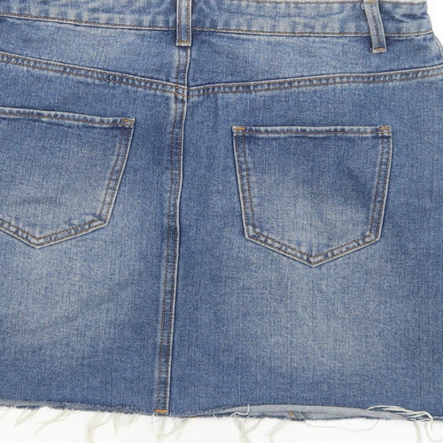 Primark Womens Blue Cotton Mini Skirt Size 12 Zip
