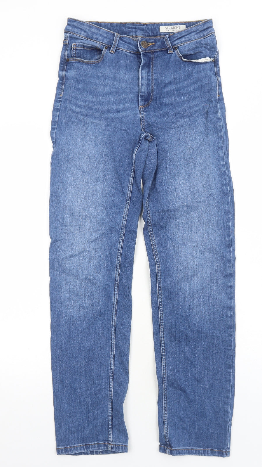 Marks and Spencer Womens Blue Cotton Straight Jeans Size 10 Regular Zip