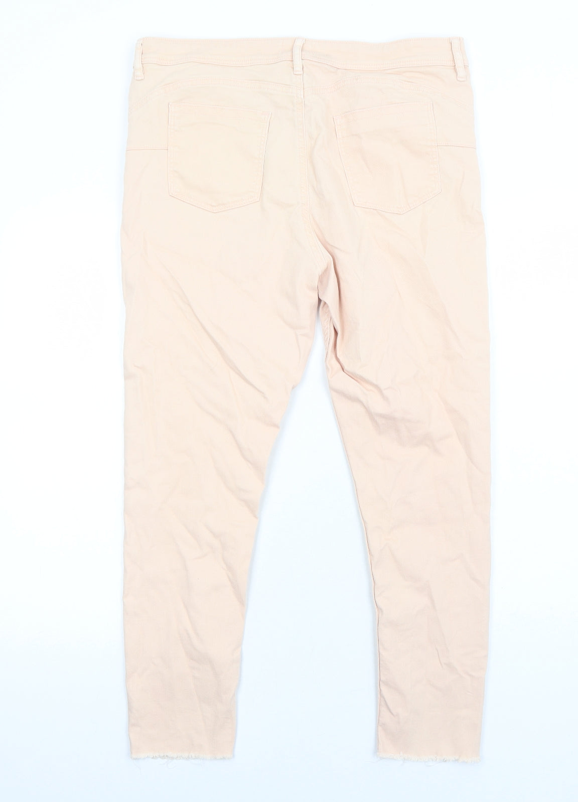 F&F Womens Pink Cotton Skinny Jeans Size 16 Regular Zip - Distressed Hems