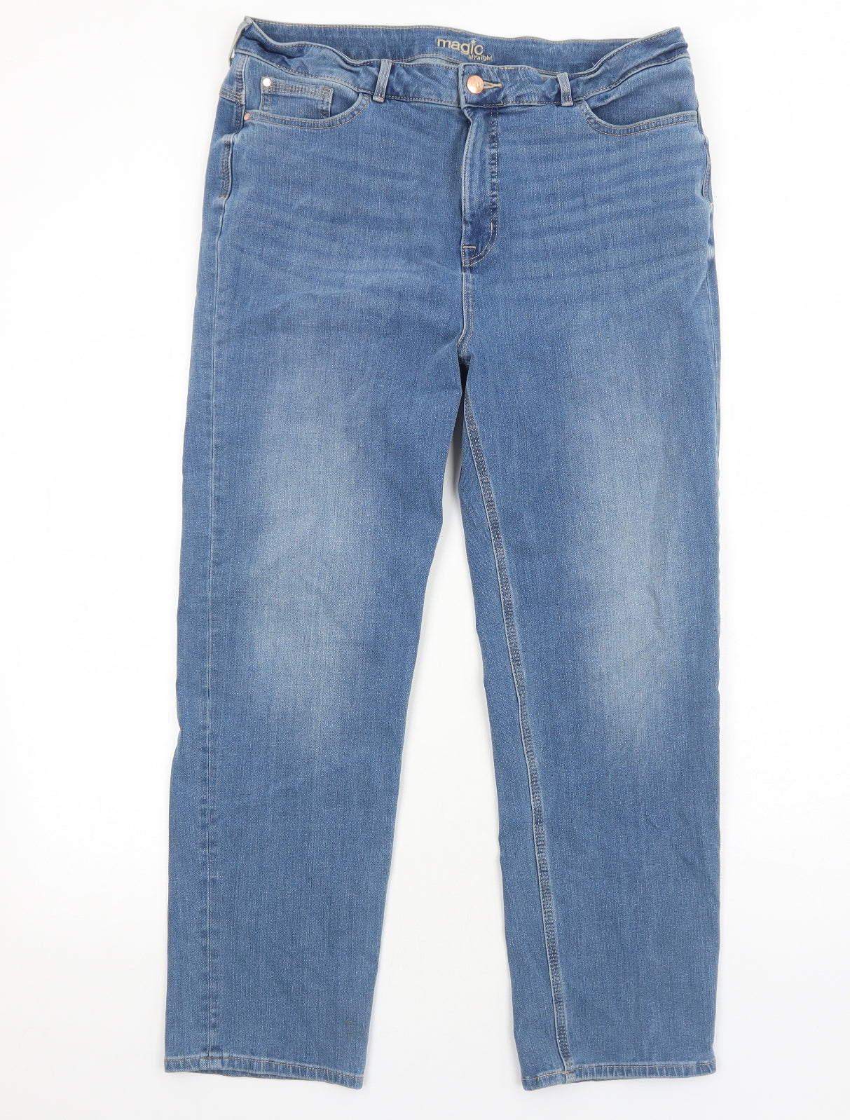 Marks and Spencer Womens Blue Cotton Straight Jeans Size 16 Regular Zip