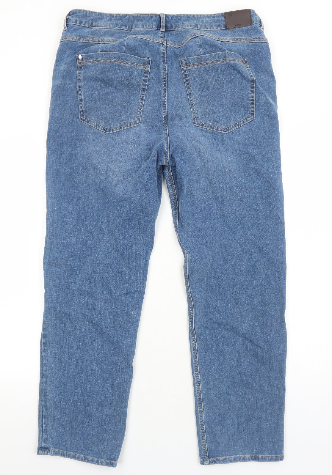 Marks and Spencer Womens Blue Cotton Straight Jeans Size 16 Regular Zip