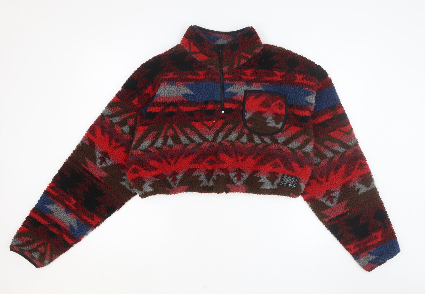 Urban Outfitters Womens Multicoloured Geometric Polyester Pullover Sweatshirt Size L Zip - Cropped