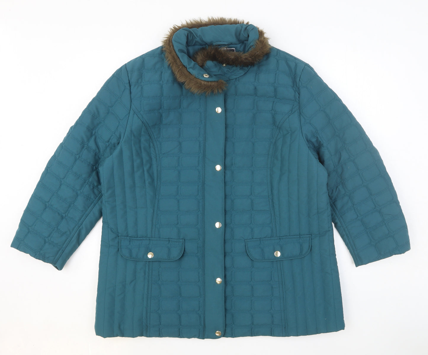 Preworn Womens Green Quilted Jacket Size 18 Zip