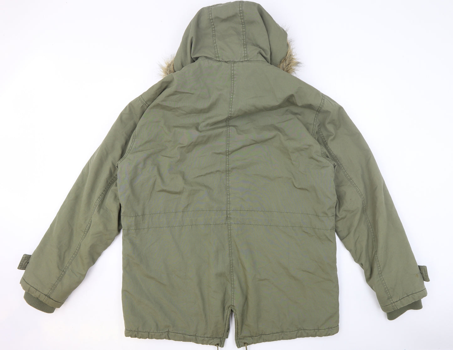 George Mens Green Parka Coat Size XL Zip