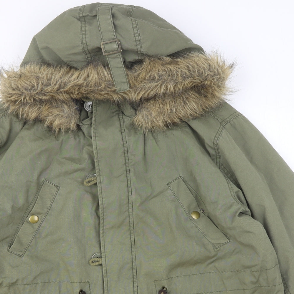 George Mens Green Parka Coat Size XL Zip