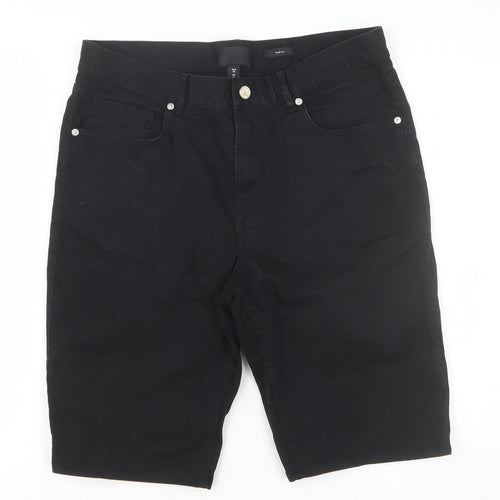 H&M Womens Black Cotton Chino Shorts Size 32 in Slim Button