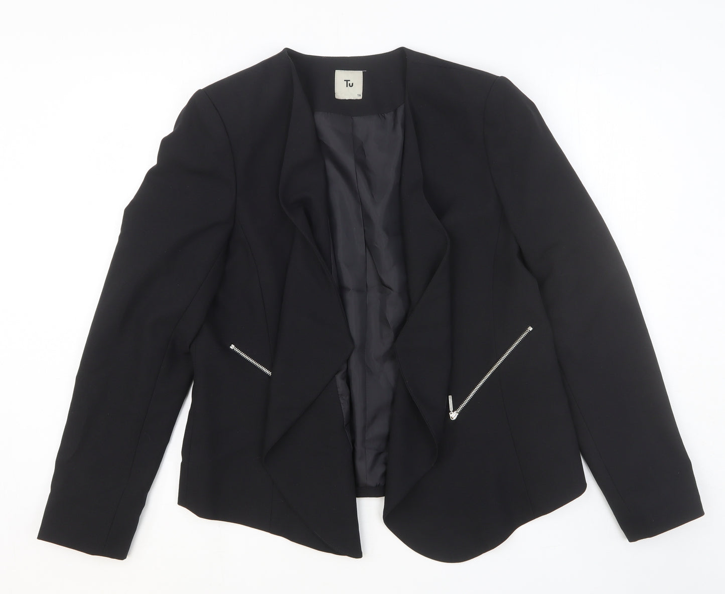 TU Womens Black Polyester Jacket Blazer Size 16