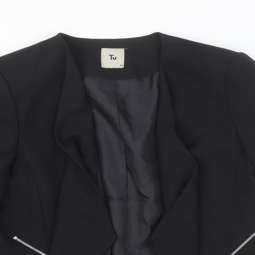 TU Womens Black Polyester Jacket Blazer Size 16