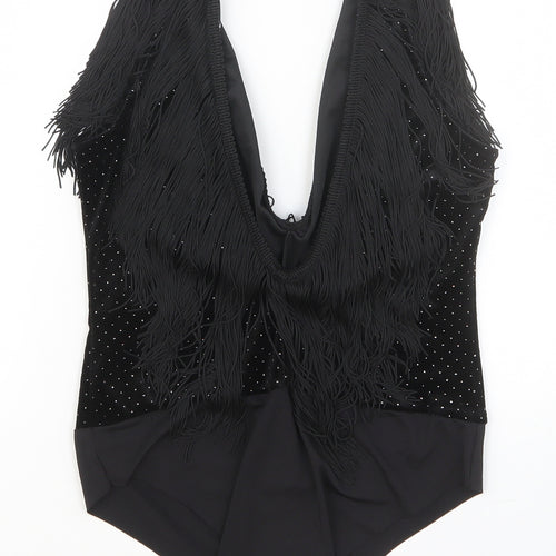 Zara Womens Black Polyester Bodysuit One-Piece Size M Button