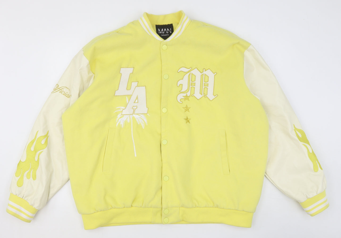 Boohoo Mens Yellow Varsity Jacket Jacket Size S Button
