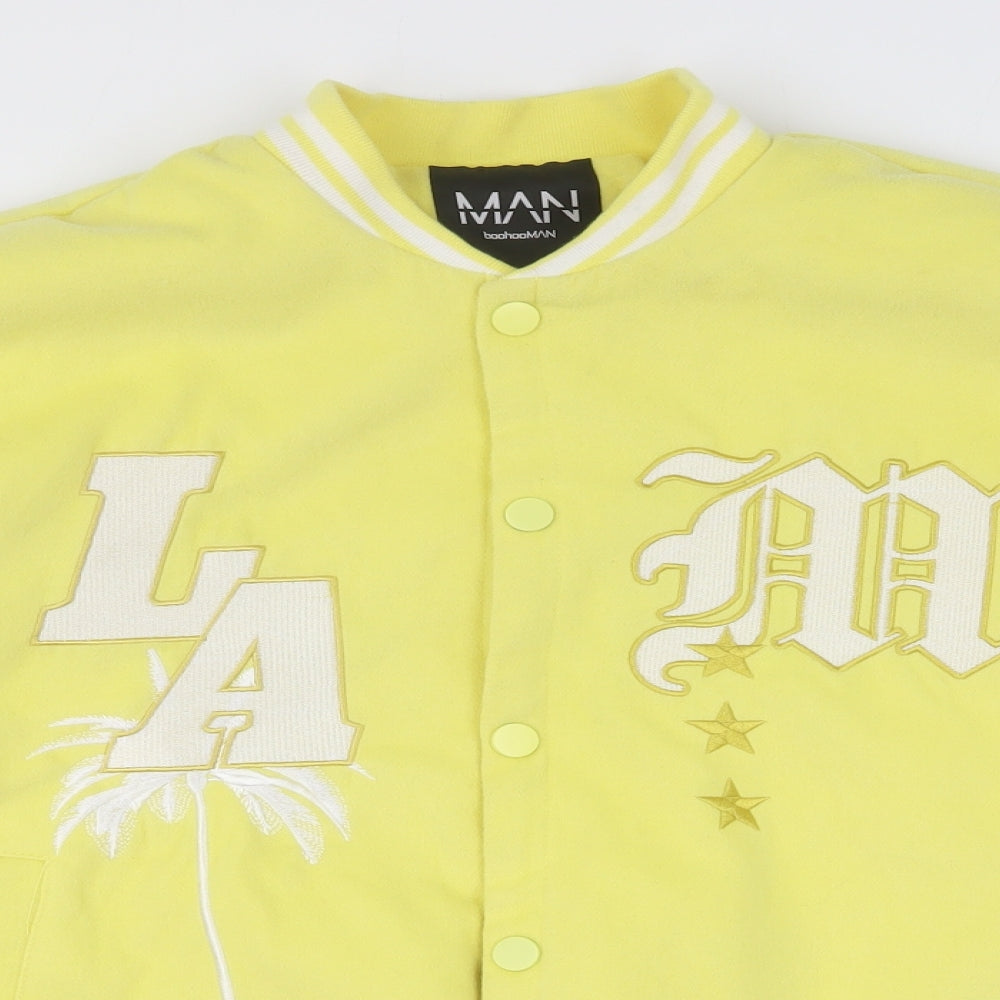 Boohoo Mens Yellow Varsity Jacket Jacket Size S Button