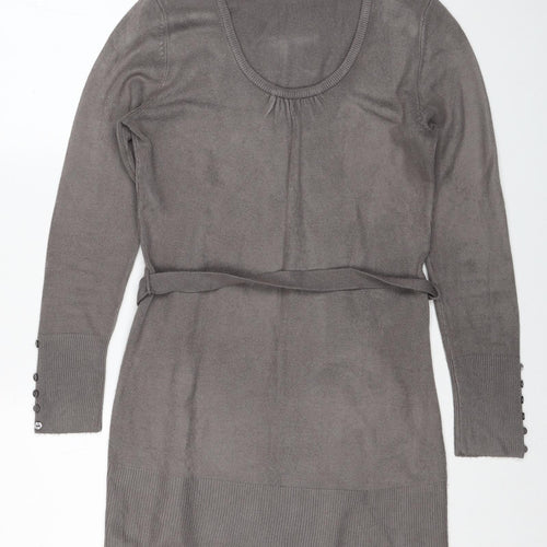 Papaya Womens Grey Acrylic Jumper Dress Size 12 Scoop Neck Pullover