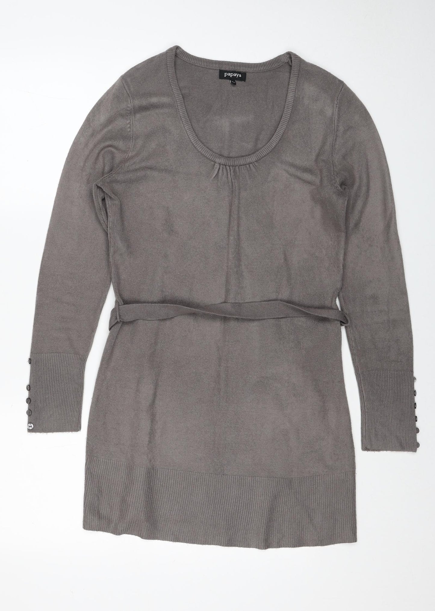 Papaya Womens Grey Acrylic Jumper Dress Size 12 Scoop Neck Pullover