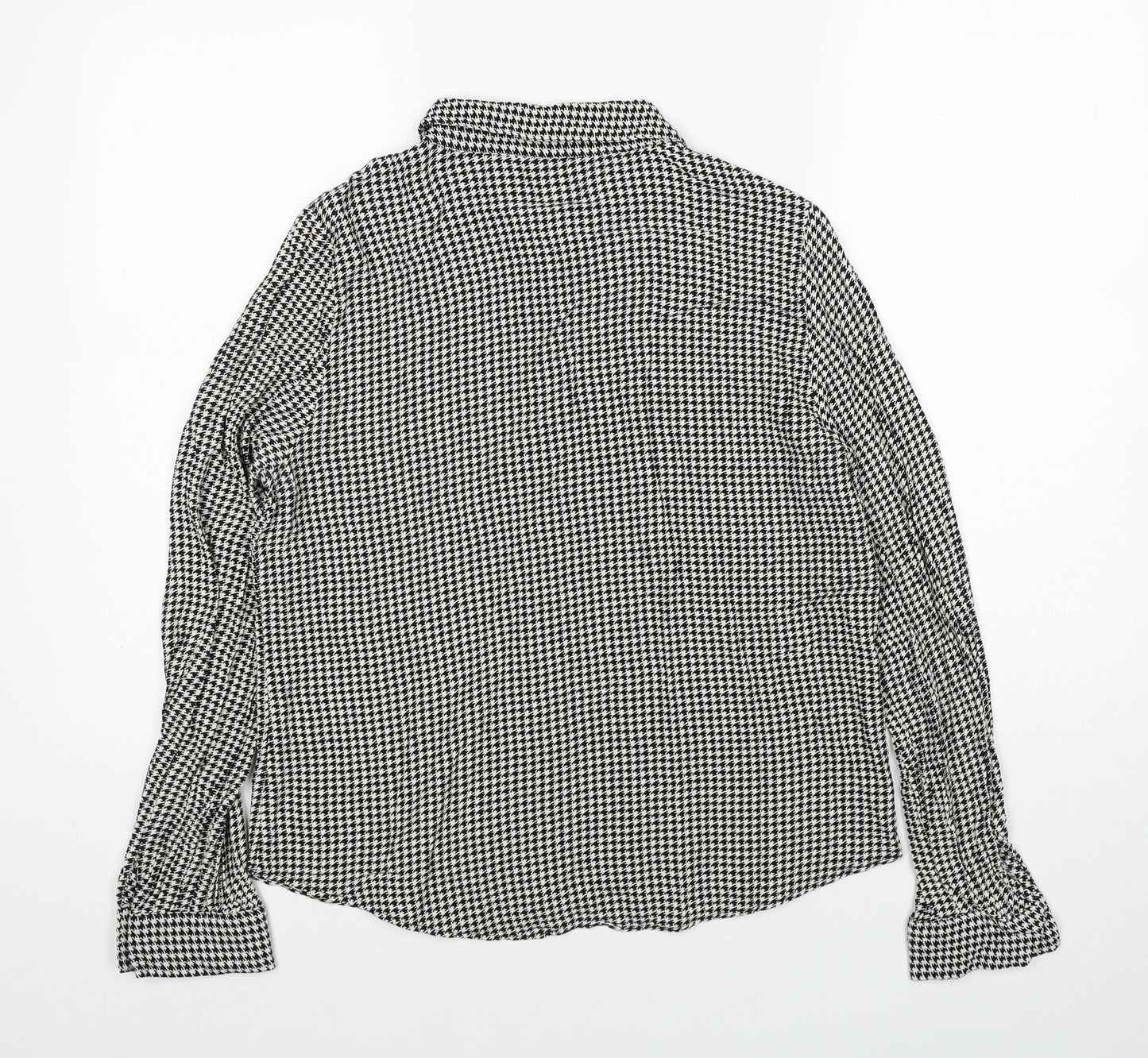 Zara Womens Black Herringbone Viscose Basic Button-Up Size L Collared