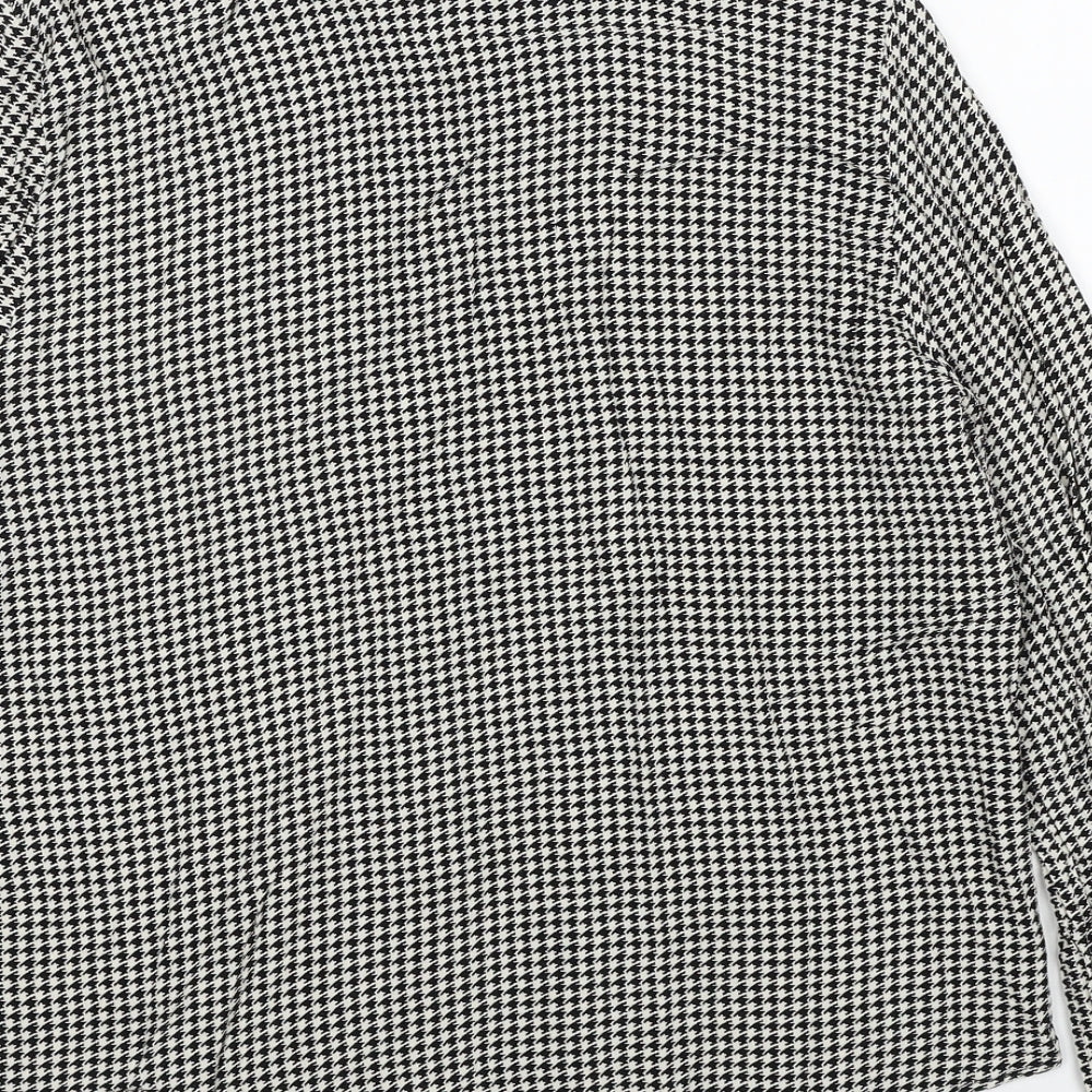 Zara Womens Black Herringbone Viscose Basic Button-Up Size L Collared