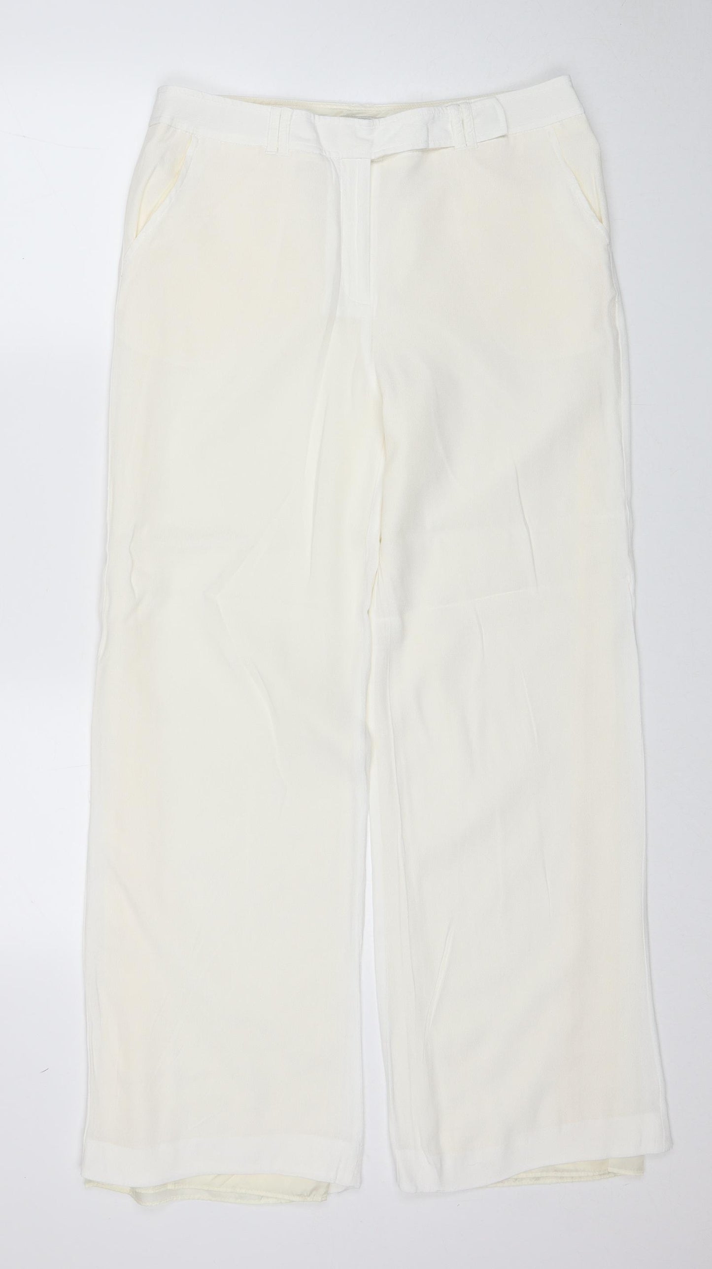 NEXT Womens Ivory Viscose Trousers Size 12 Regular Zip