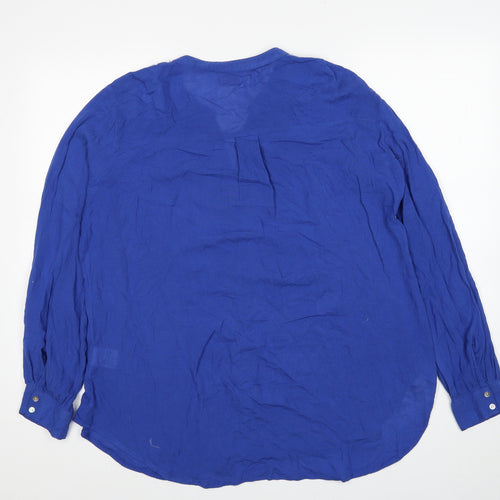 Together Womens Blue Viscose Basic Button-Up Size S V-Neck - Lace Detail