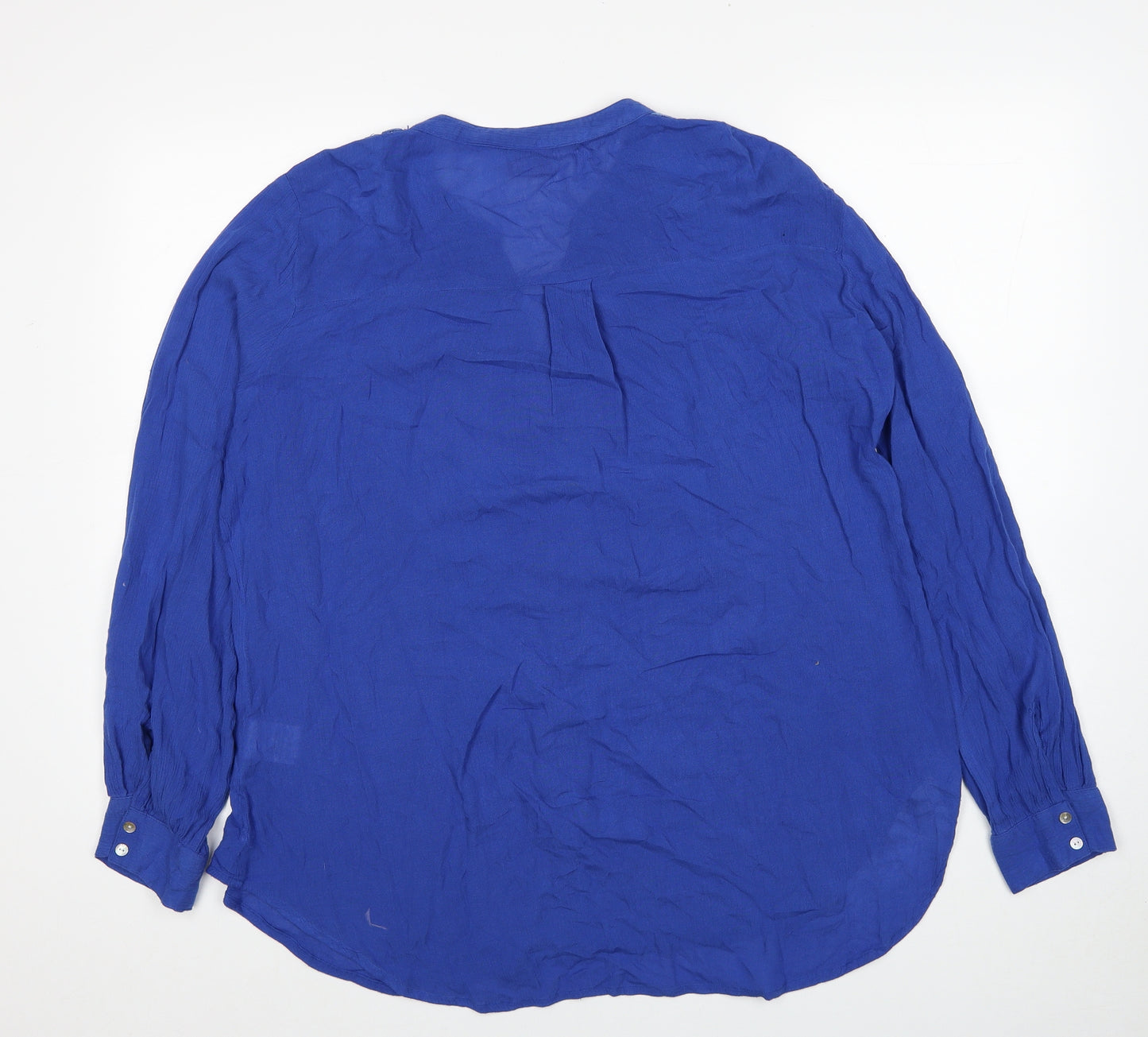 Together Womens Blue Viscose Basic Button-Up Size S V-Neck - Lace Detail