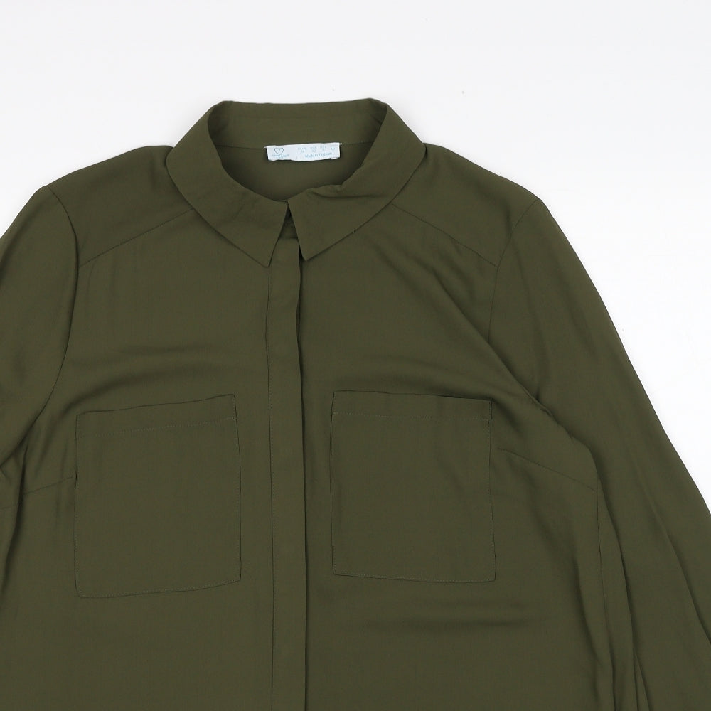 Primark Womens Green Polyester Basic Button-Up Size 14 V-Neck