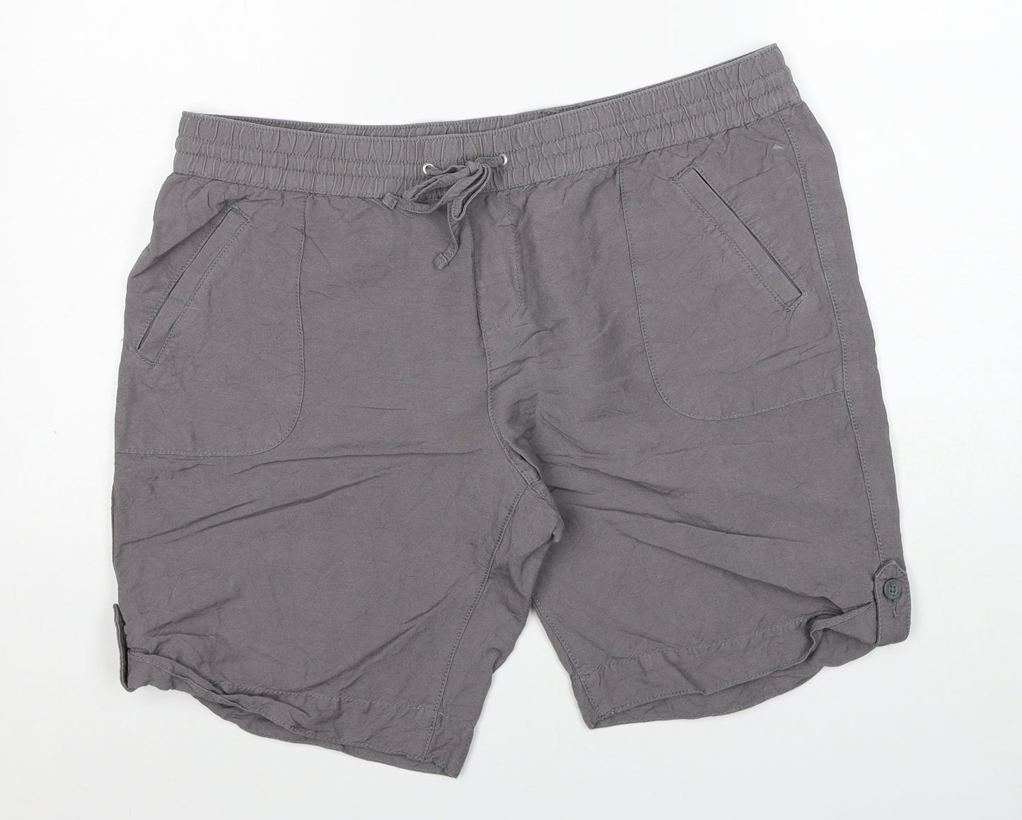 Dunnes Stores Womens Grey Linen Chino Shorts Size 16 Regular Drawstring