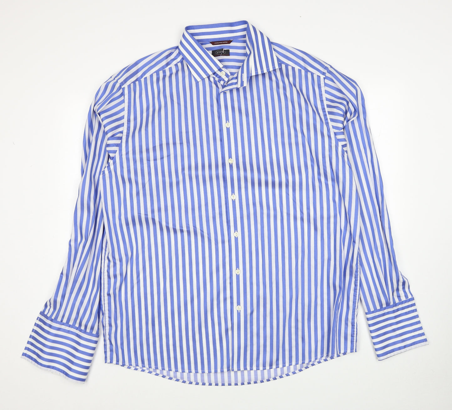 Eton Mens Blue Striped Cotton Dress Shirt Size 17 Collared Button