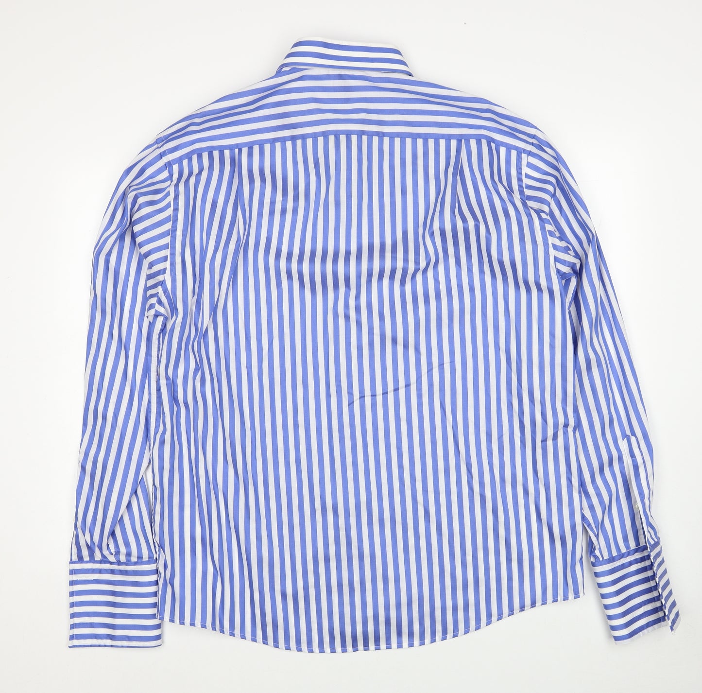 Eton Mens Blue Striped Cotton Dress Shirt Size 17 Collared Button