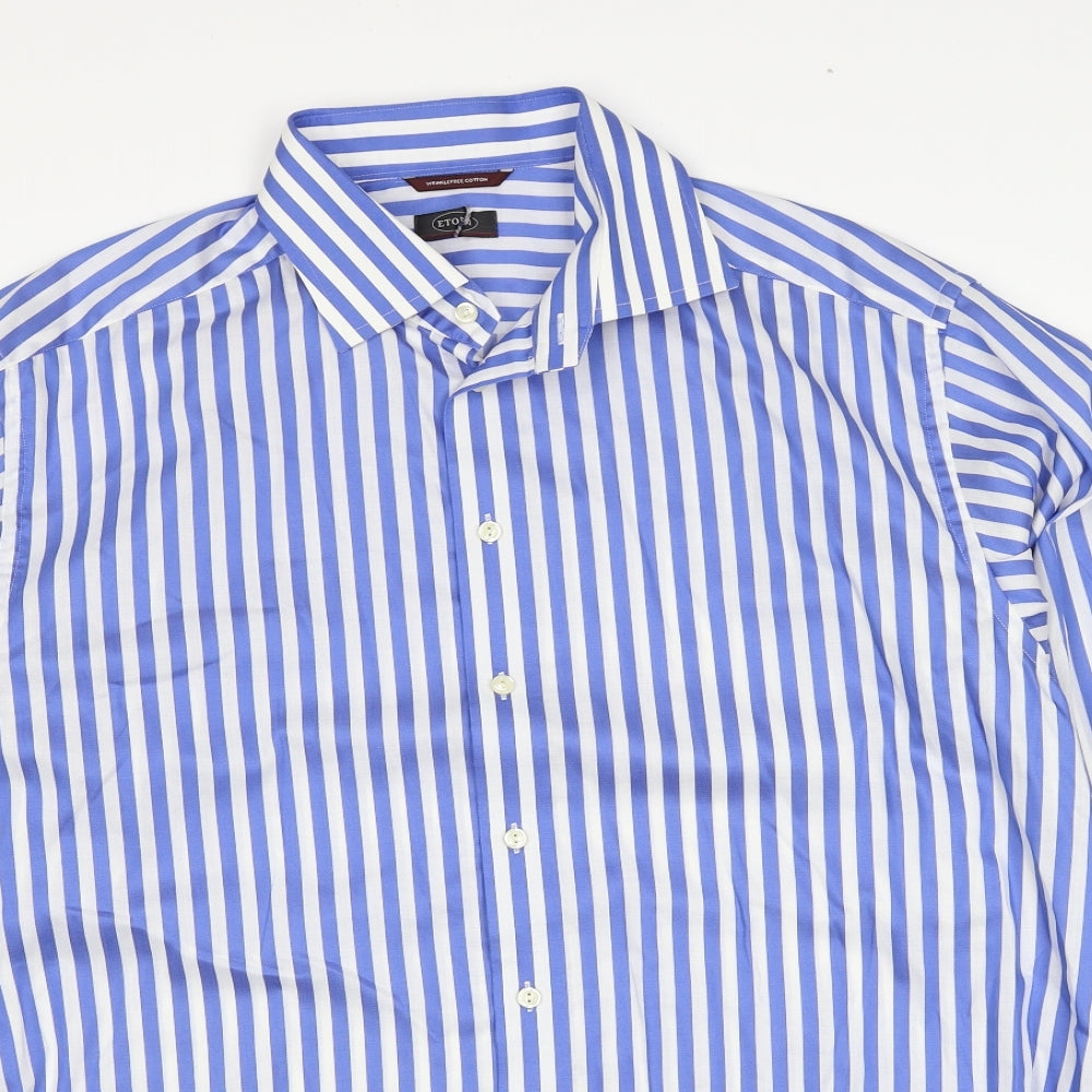 Eton Mens Blue Striped Cotton Dress Shirt Size 17 Collared Button