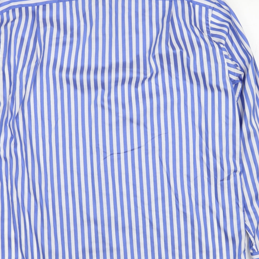 Eton Mens Blue Striped Cotton Dress Shirt Size 17 Collared Button
