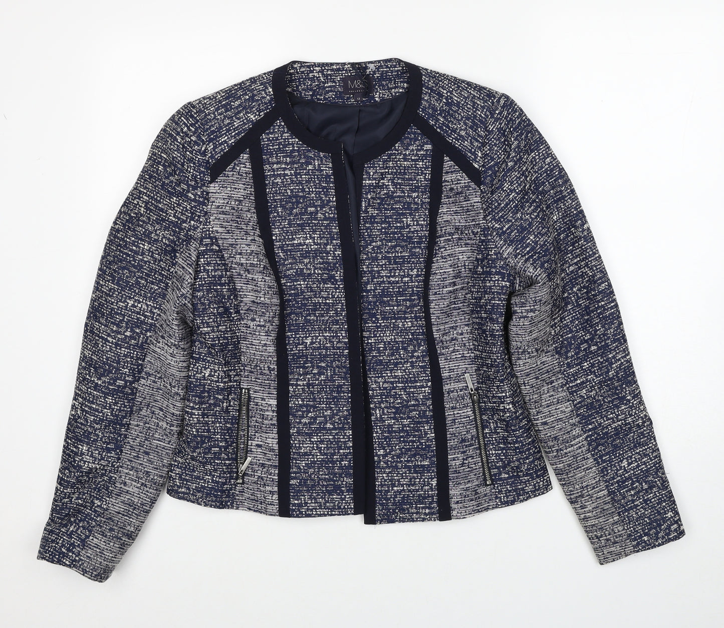 Marks and Spencer Womens Blue Geometric Jacket Blazer Size 12