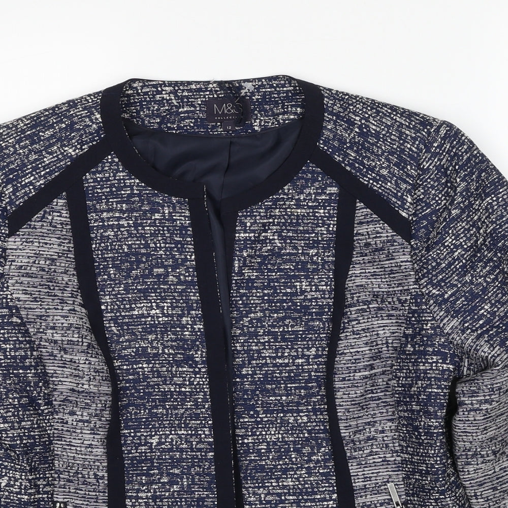 Marks and Spencer Womens Blue Geometric Jacket Blazer Size 12