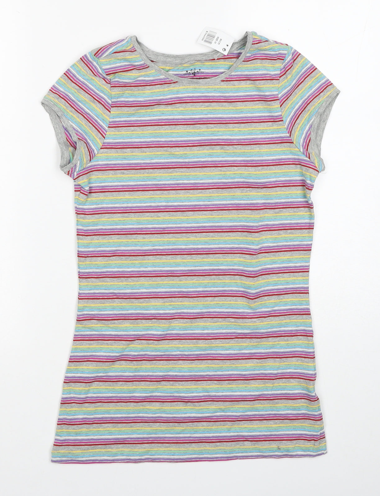 Primark Womens Multicoloured Striped Cotton Basic T-Shirt Size 10 Boat Neck