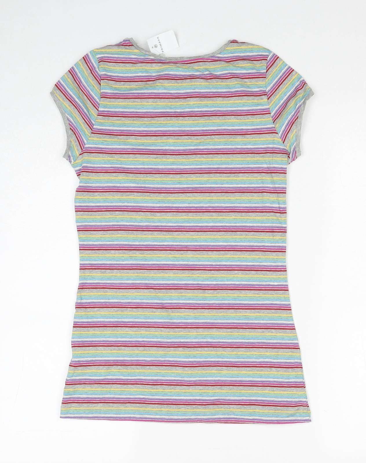 Primark Womens Multicoloured Striped Cotton Basic T-Shirt Size 10 Boat Neck