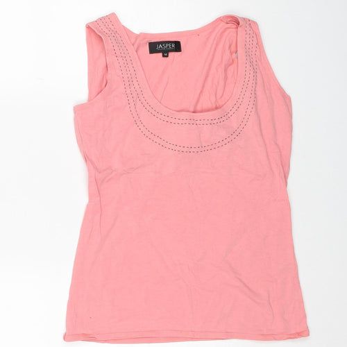 Jasper Womens Pink Cotton Basic Tank Size 14 Scoop Neck - Contrast Stitching