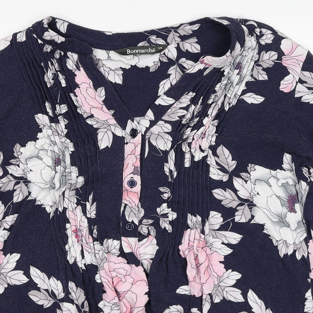 Bonmarché Womens Multicoloured Floral Polyester Basic Blouse Size 16 V-Neck - Pin Tuck