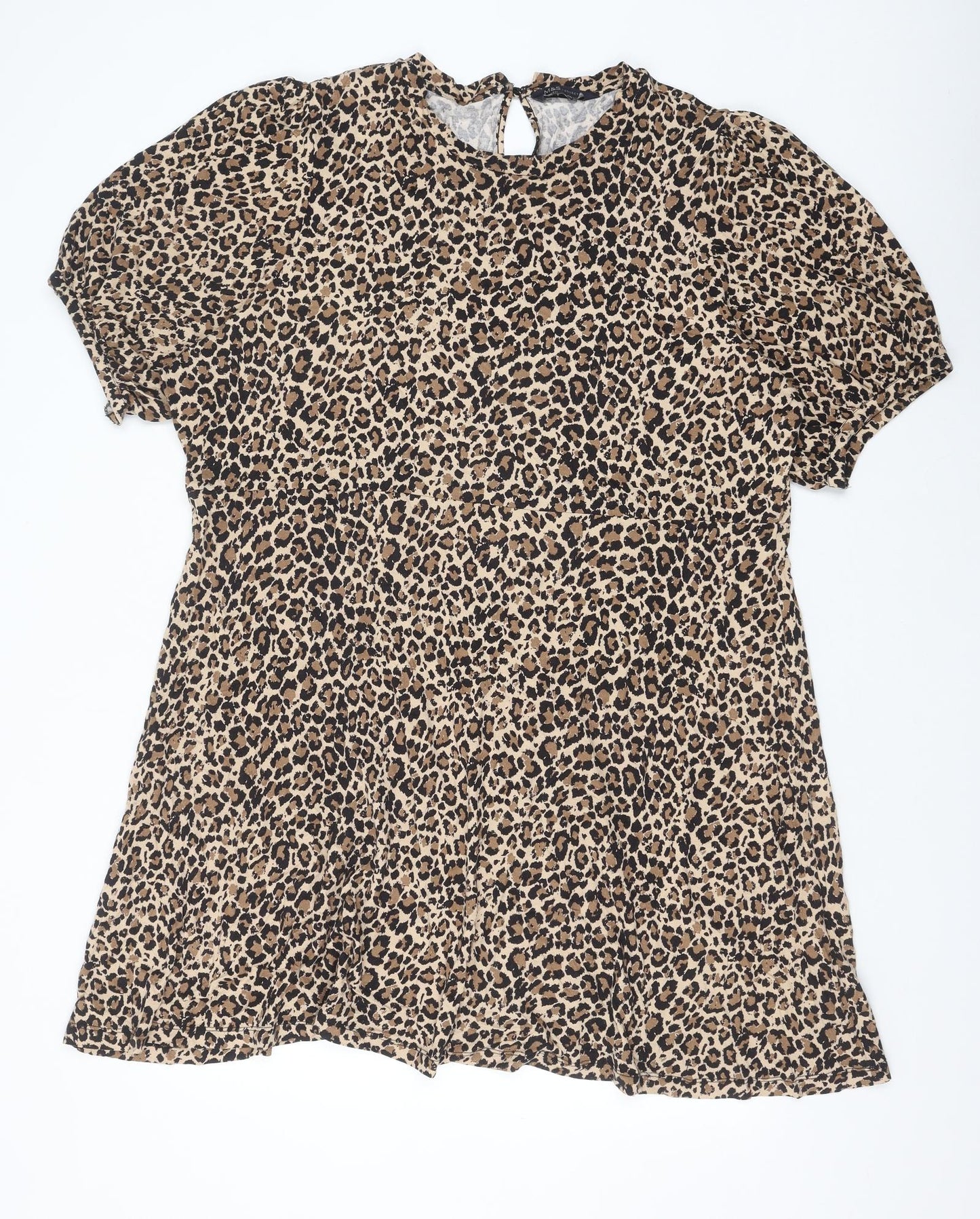 Marks and Spencer Womens Brown Animal Print Viscose T-Shirt Dress Size 22 Round Neck Pullover - Leopard Print