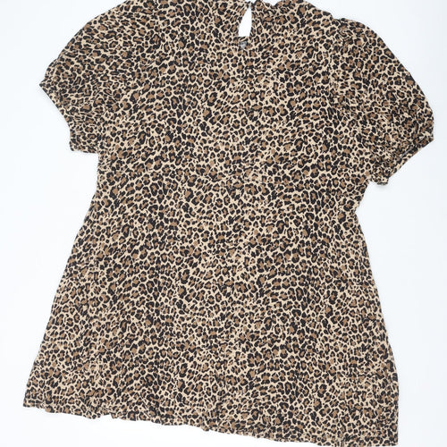 Marks and Spencer Womens Brown Animal Print Viscose T-Shirt Dress Size 22 Round Neck Pullover - Leopard Print