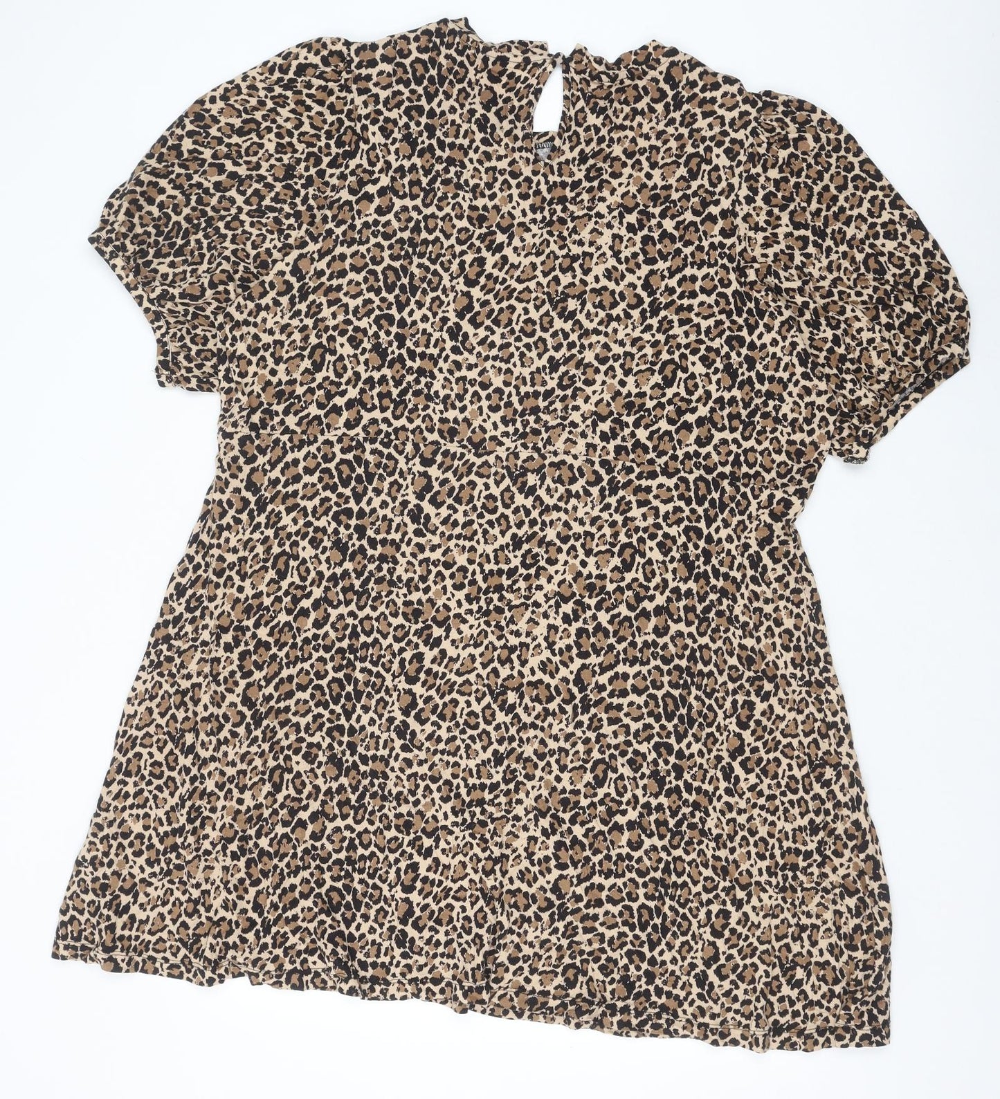 Marks and Spencer Womens Brown Animal Print Viscose T-Shirt Dress Size 22 Round Neck Pullover - Leopard Print