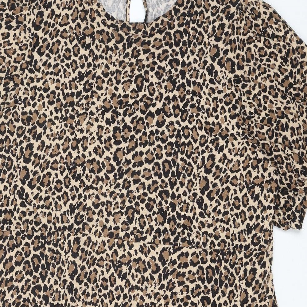 Marks and Spencer Womens Brown Animal Print Viscose T-Shirt Dress Size 22 Round Neck Pullover - Leopard Print