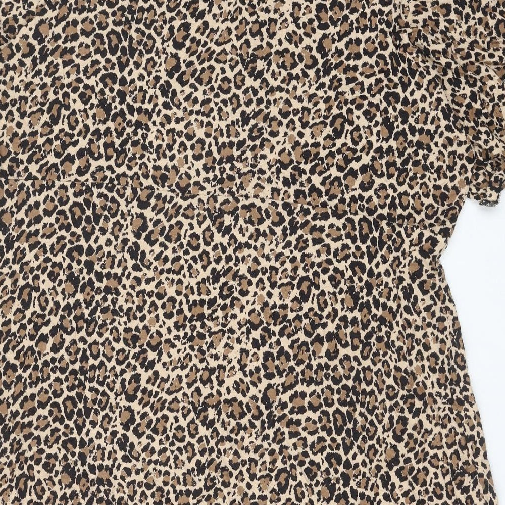 Marks and Spencer Womens Brown Animal Print Viscose T-Shirt Dress Size 22 Round Neck Pullover - Leopard Print