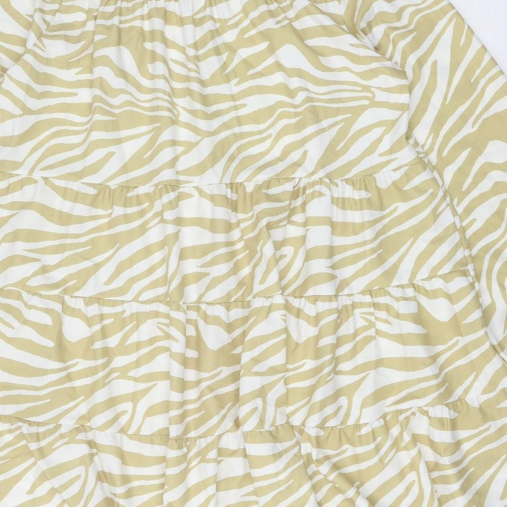 Preworn Womens Beige Animal Print Polyester Shirt Dress Size M Collared Button