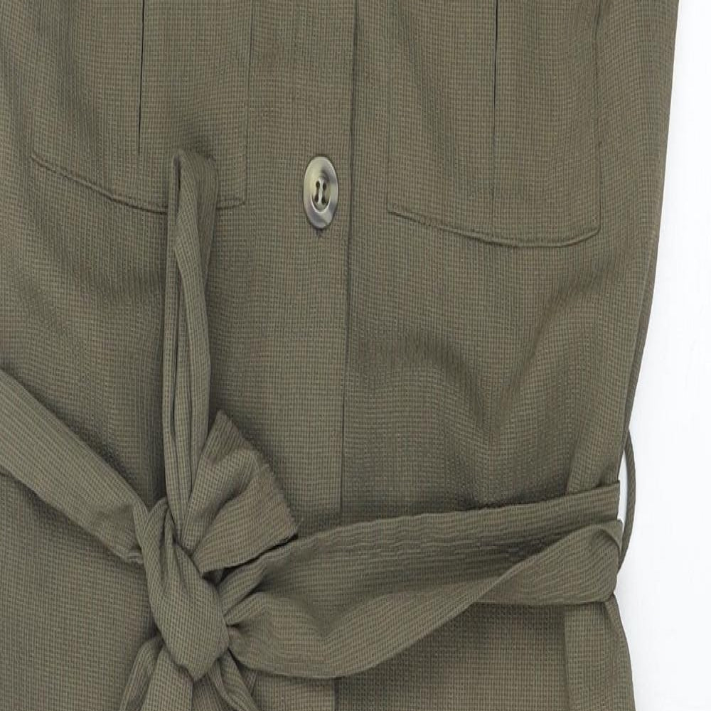 Primark Womens Green Herringbone Polyester Shirt Dress Size 8 V-Neck Button