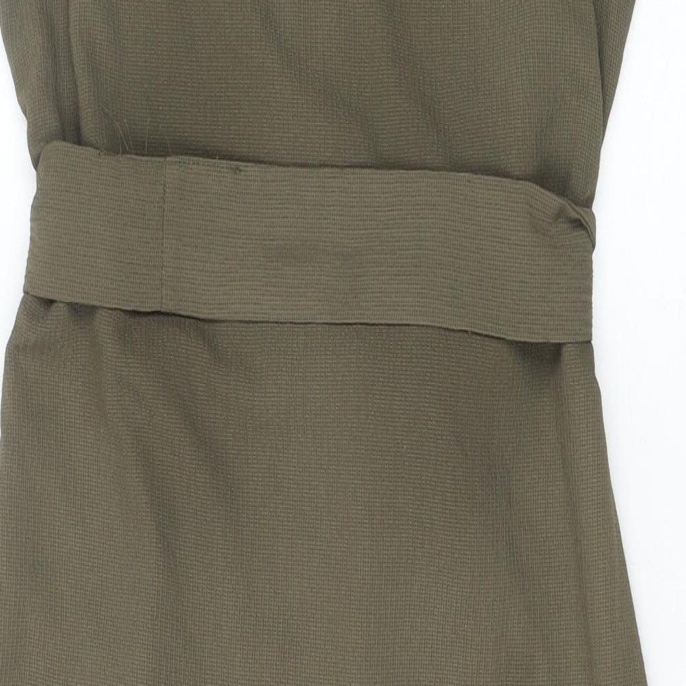 Primark Womens Green Herringbone Polyester Shirt Dress Size 8 V-Neck Button